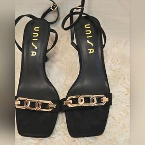 Unisa Black Women's Sandals with Gold Accents